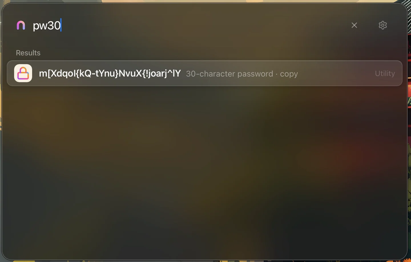 Nimix generating a 30-character password from the pw30 command